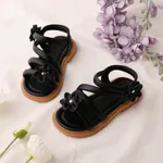 Toddler/Kids Girl Casual Solid 3D Flower Leather Sandals Black
