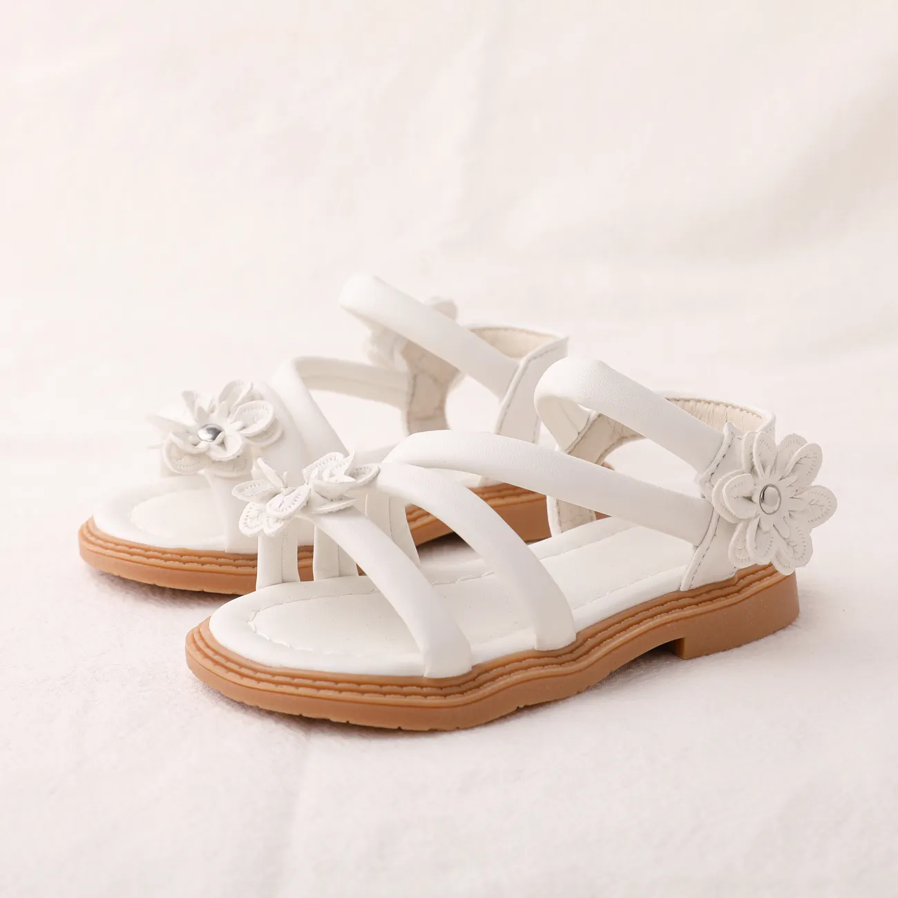 Toddler/Kids Girl Casual Solid 3D Flower Leather Sandals White big image 1