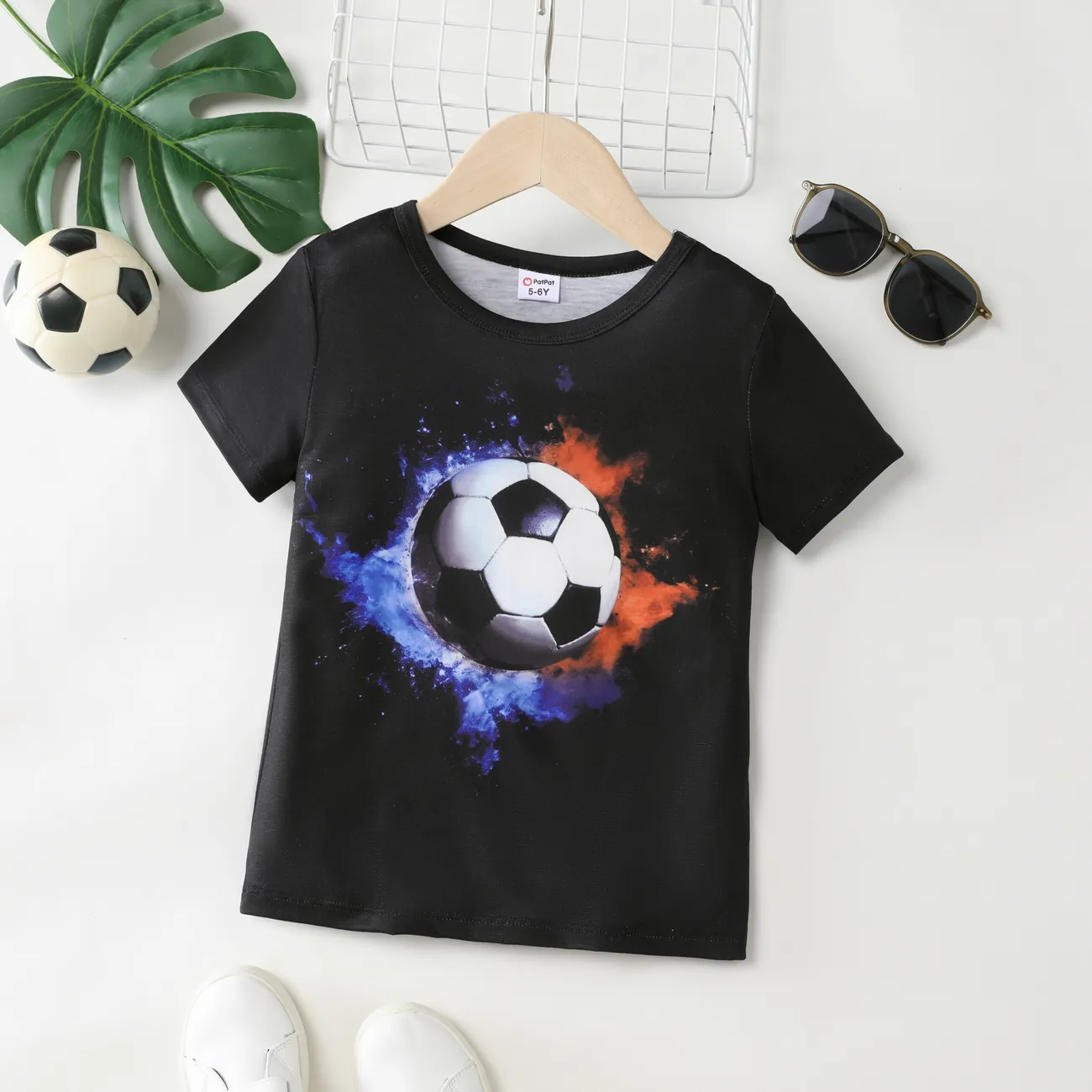  Kid Boy Regular Childlike Ball Element Short Sleeve T-shirt  Black big image 1