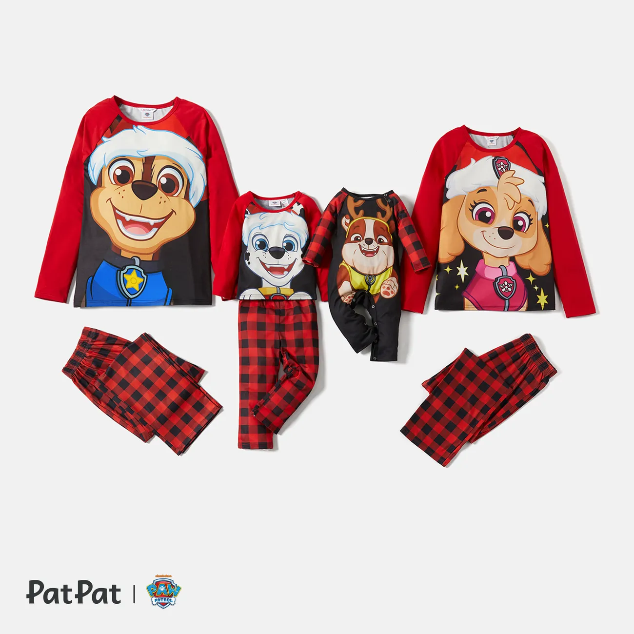 Patrulla de cachorros Navidad Looks familiares Perro Manga larga Conjuntos combinados para familia Pijamas (Flame Resistant) Rojo big image 1
