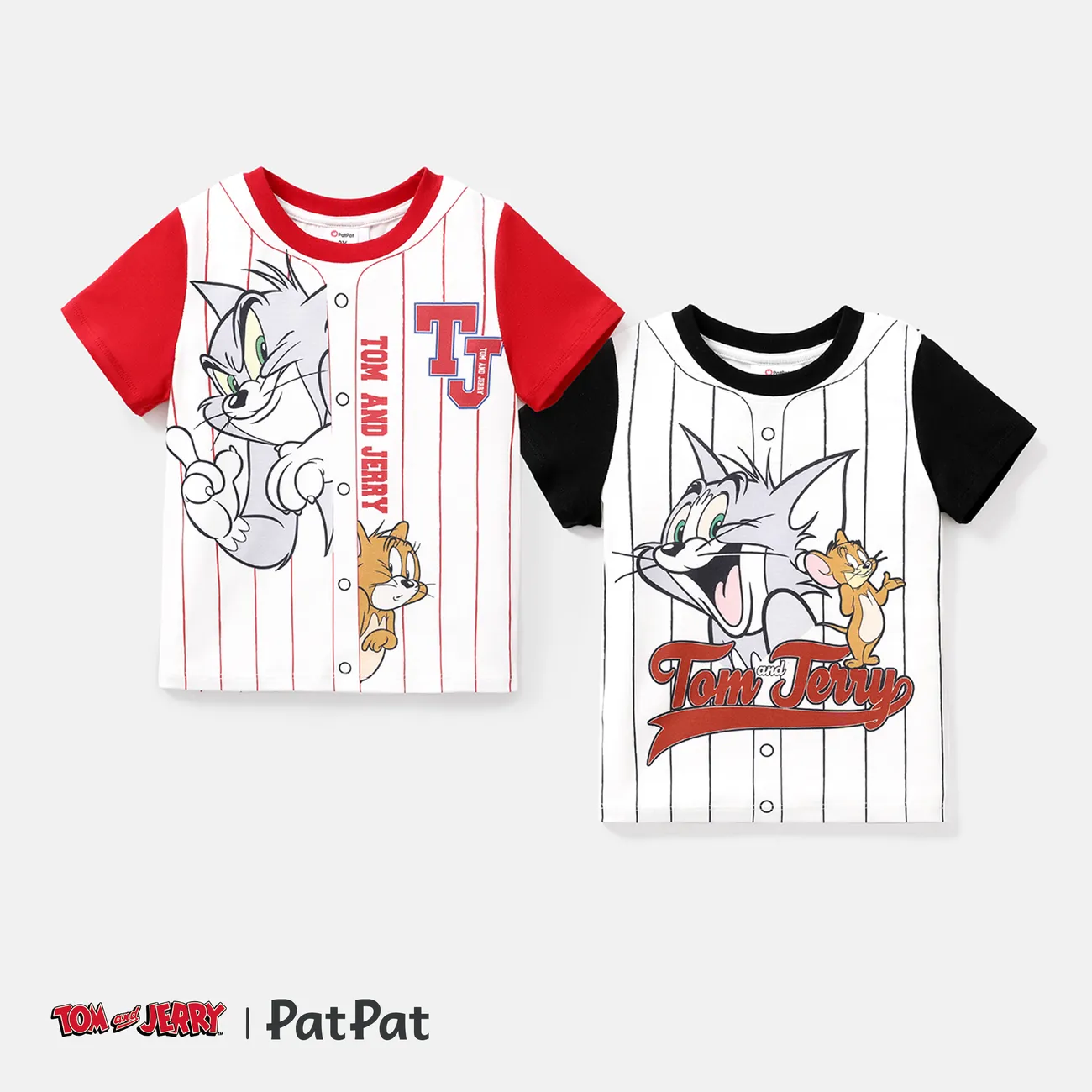 camiseta listrada de manga curta tom and jerry toddler/kid boy Preto e branco big image 1