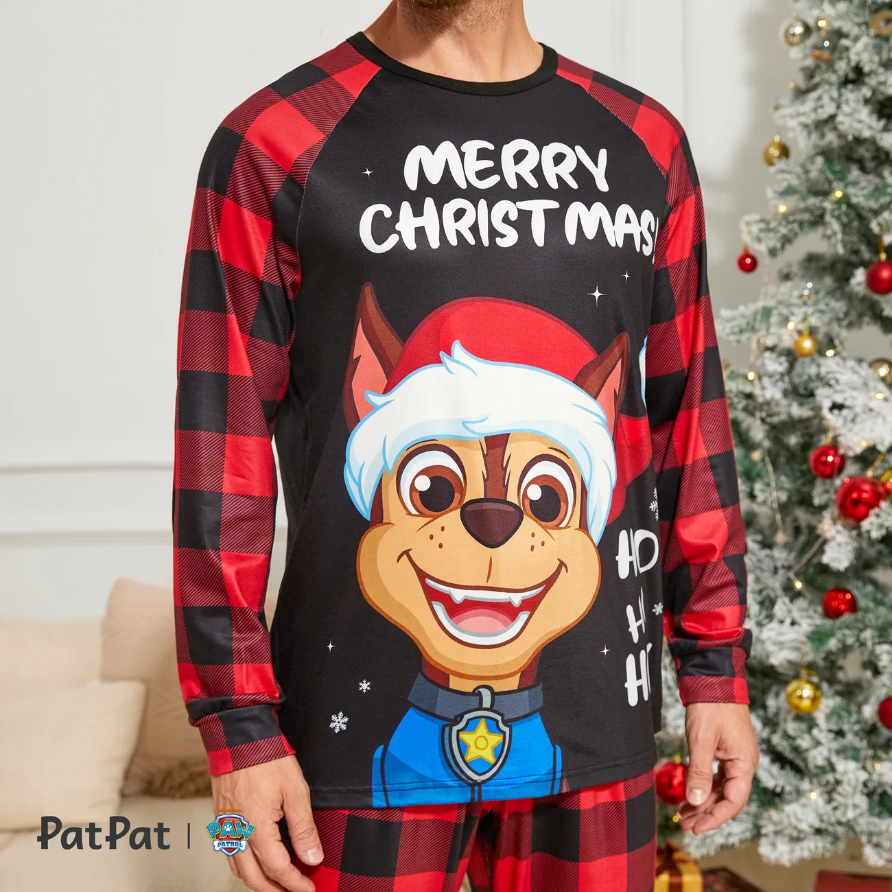 Helfer auf vier Pfoten Weihnachten Familien-Looks Hund Langärmelig Familien-Outfits Pyjamas (Flame Resistant) rot schwarz big image 1