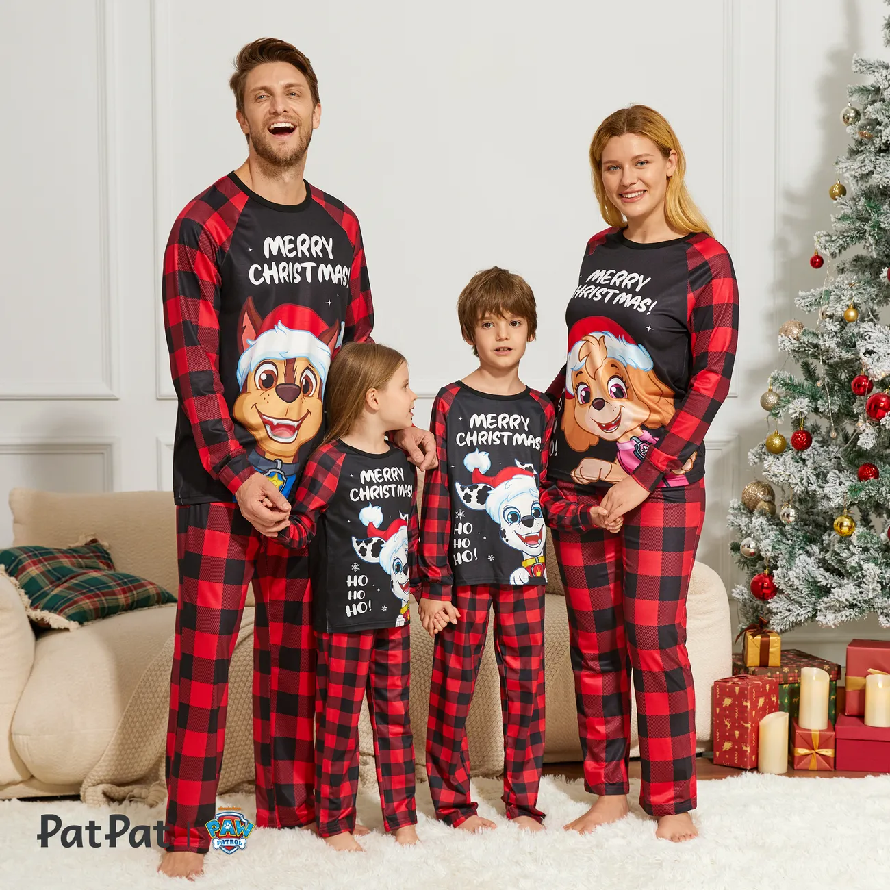Helfer auf vier Pfoten Weihnachten Familien-Looks Hund Langärmelig Familien-Outfits Pyjamas (Flame Resistant) rot schwarz big image 1