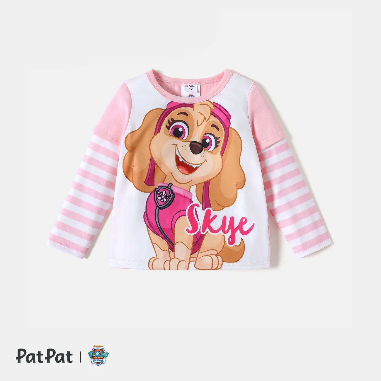 PAW Patrol Toddler Girl/Boy Striped Long-sleeve Cotton Tee Pink big image 1