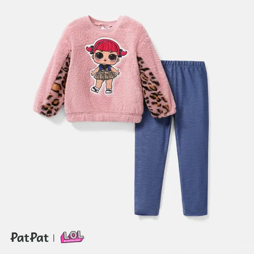 L.O.L. SURPRISE! 2pcs Toddler Girl 100% Cotton Leopard Print Splice Fleece Sweatshirt and Leggings Set