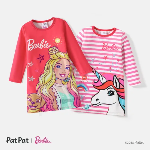 Barbie Toddler Girl Stripe Unicorn/ Character Print Long-sleeve Dress