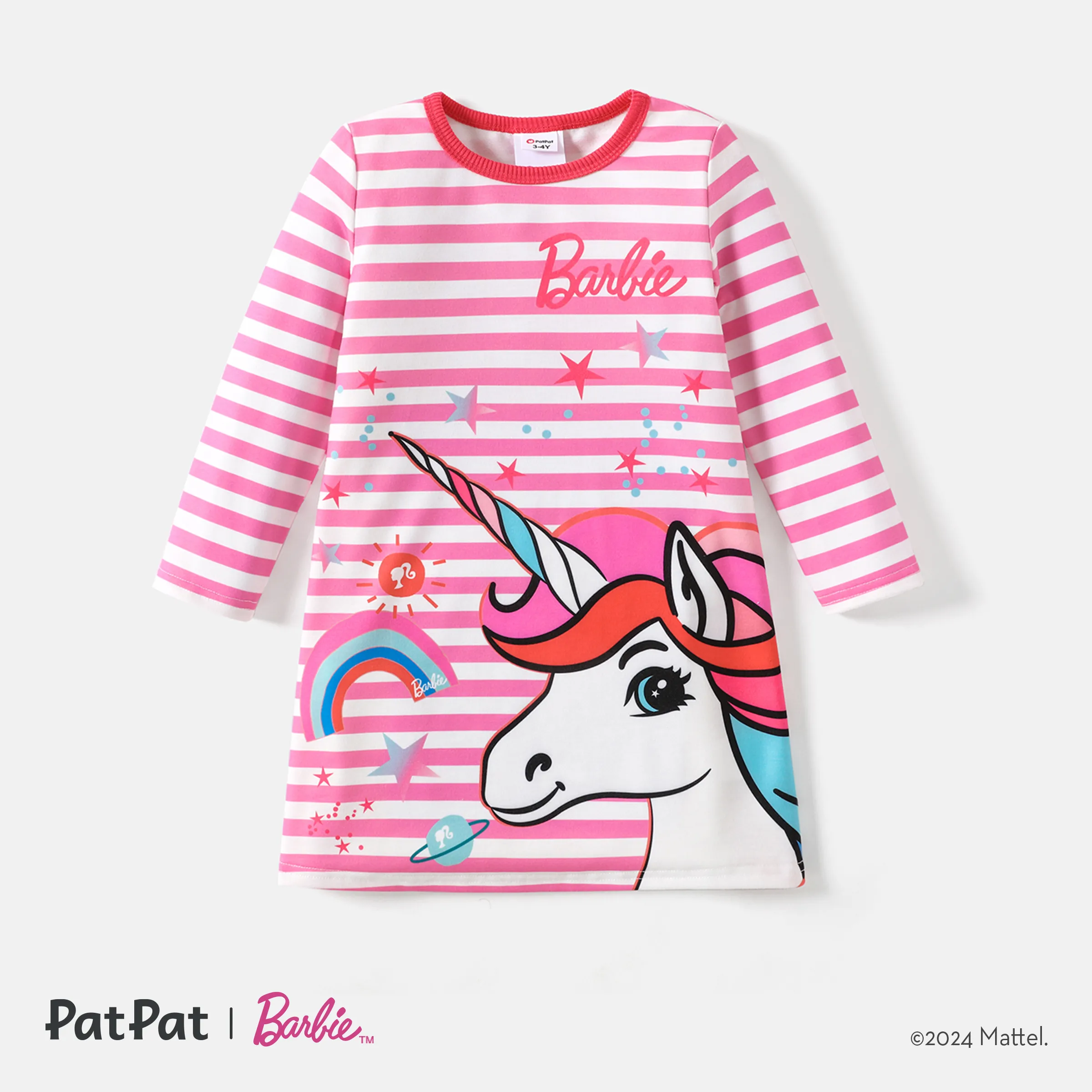 

Barbie Toddler Girl Stripe Unicorn/ Character Print Long-sleeve Dress