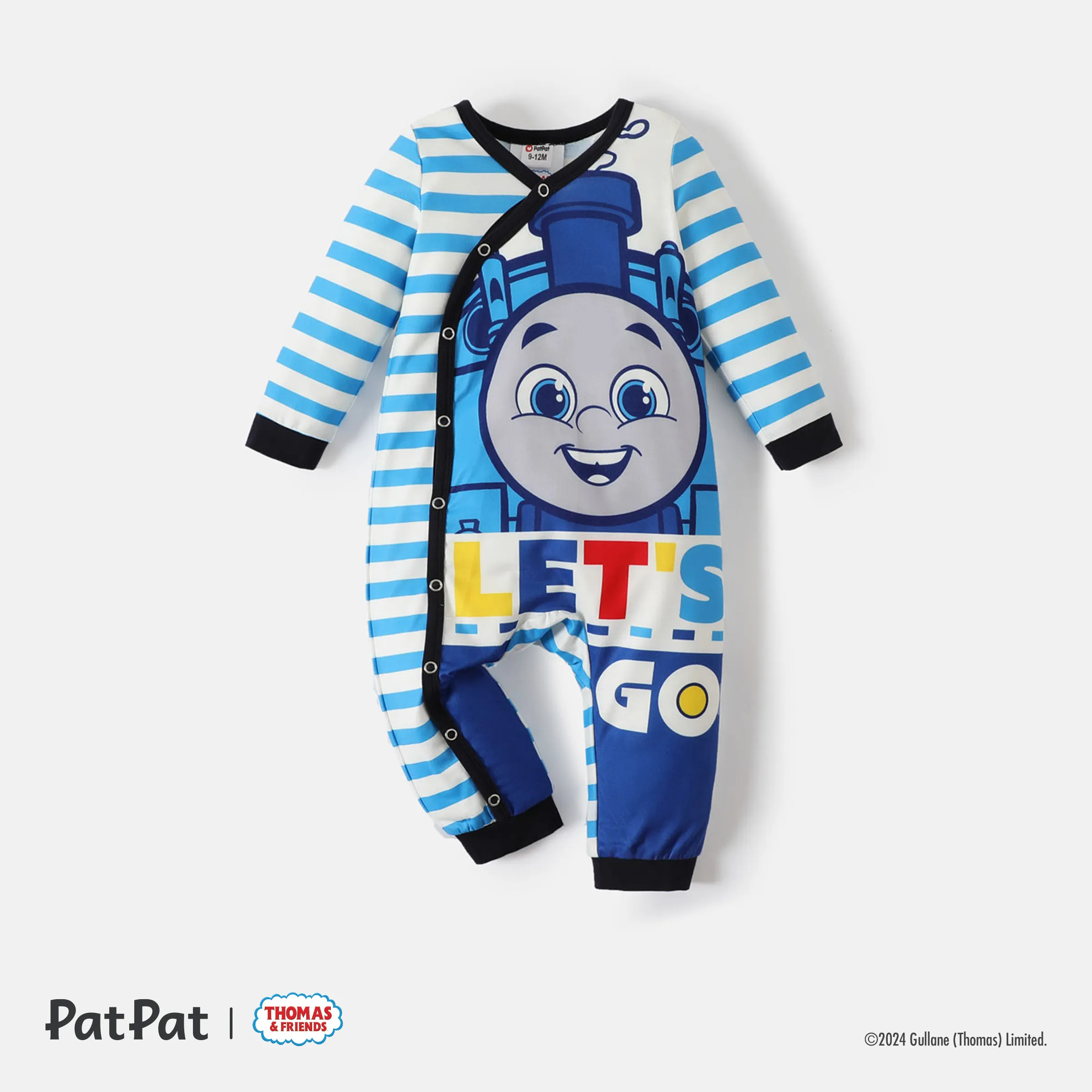 Thomas & Friends Baby Boy/Girl Striped Long-sleeve Graphic Button Jumpsuit