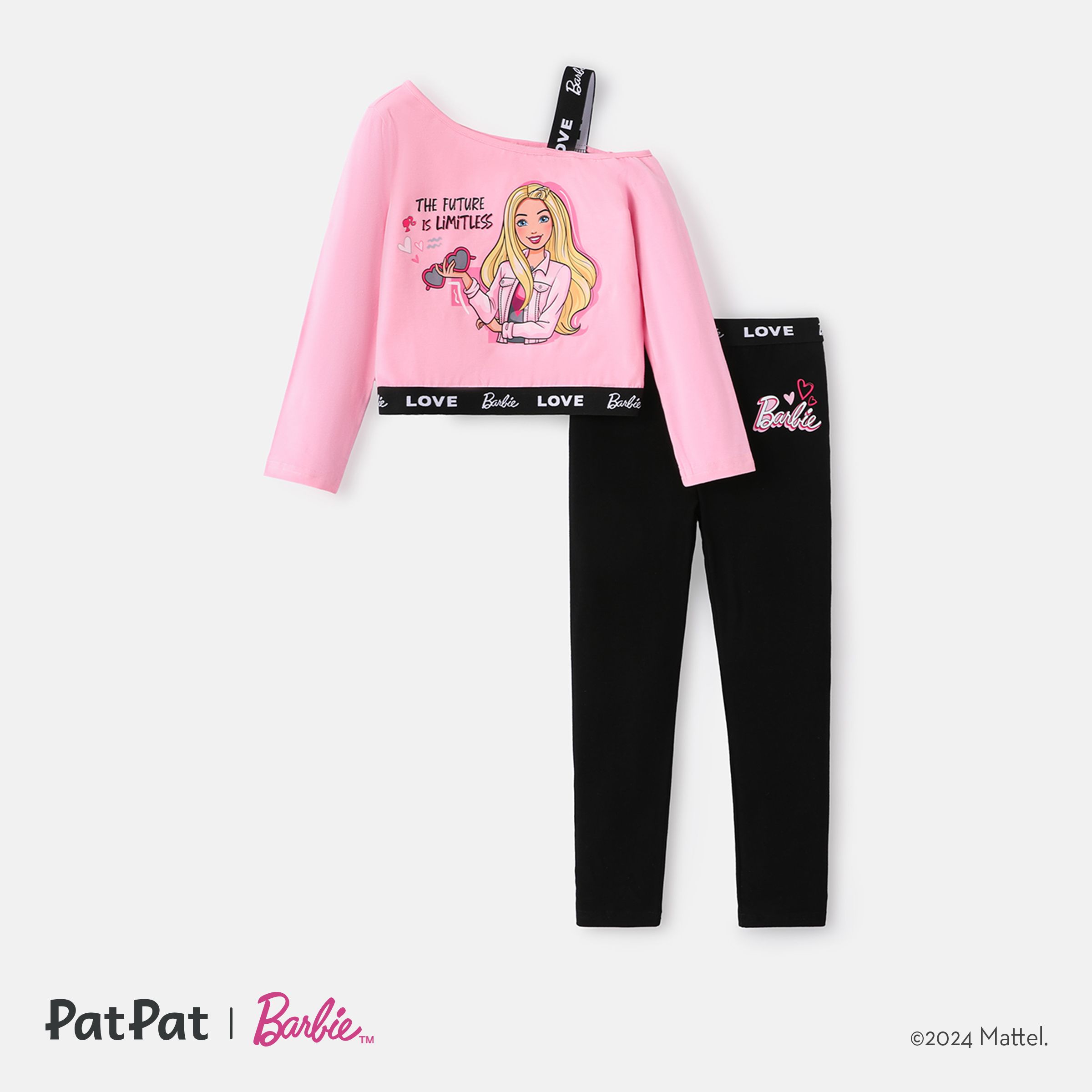 Barbie 2pcs Kid Girl Letter Print One Shoulder Long-sleeve Cotton Tee And Leggings Set