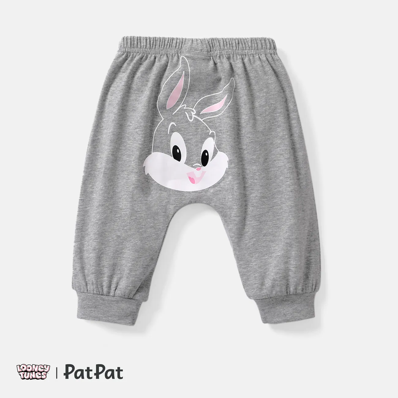 pantalones de chándal de algodón con estampado animal de dibujos animados para bebé niño/niña looney tunes gris moteado big image 1