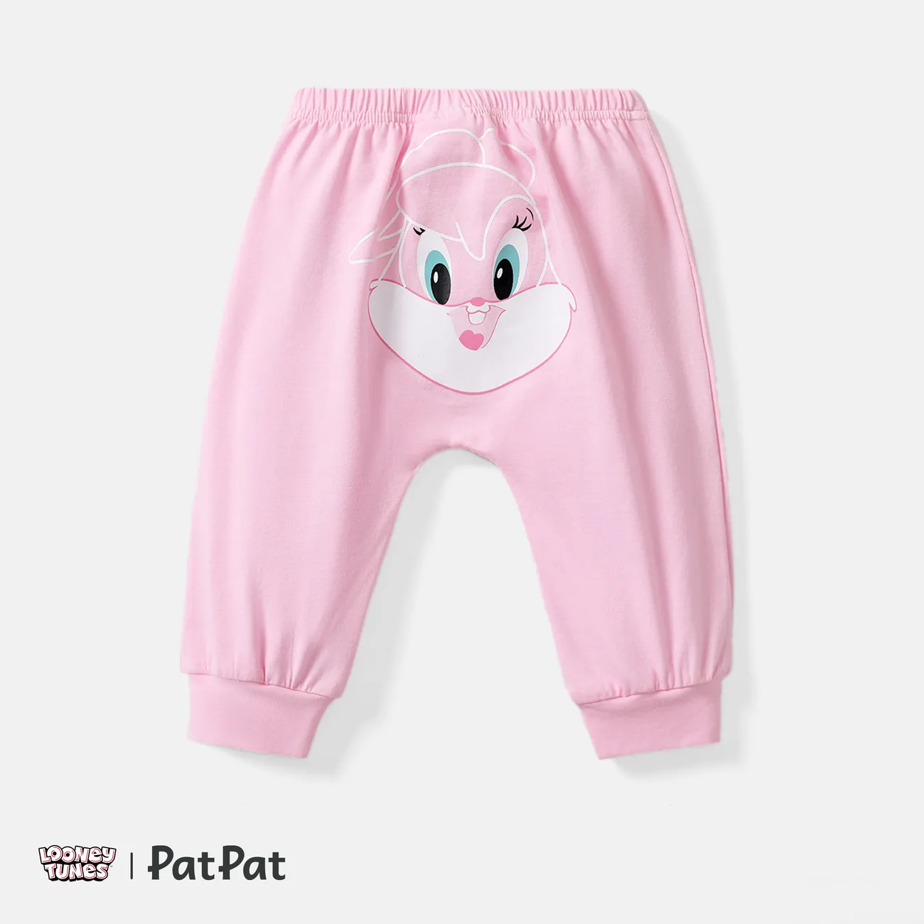 pantalones de chándal de algodón con estampado animal de dibujos animados para bebé niño/niña looney tunes Rosa claro big image 1