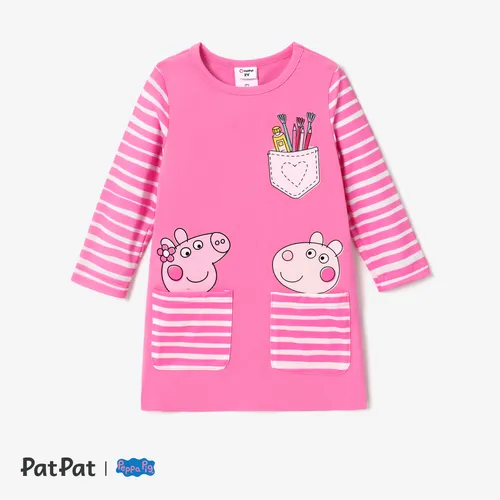 Peppa Pig Toddler Girl Striped Pocket Design Long-sleeve Cotton Dress