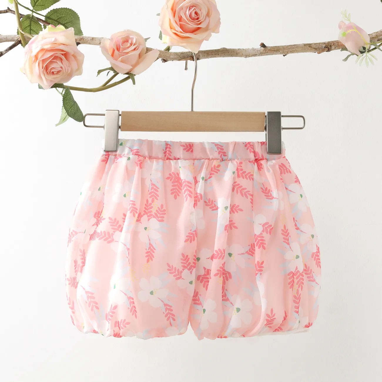 Toddler Girl Sweet Oversized Floral Print Bottoms/Shorts Pink big image 1