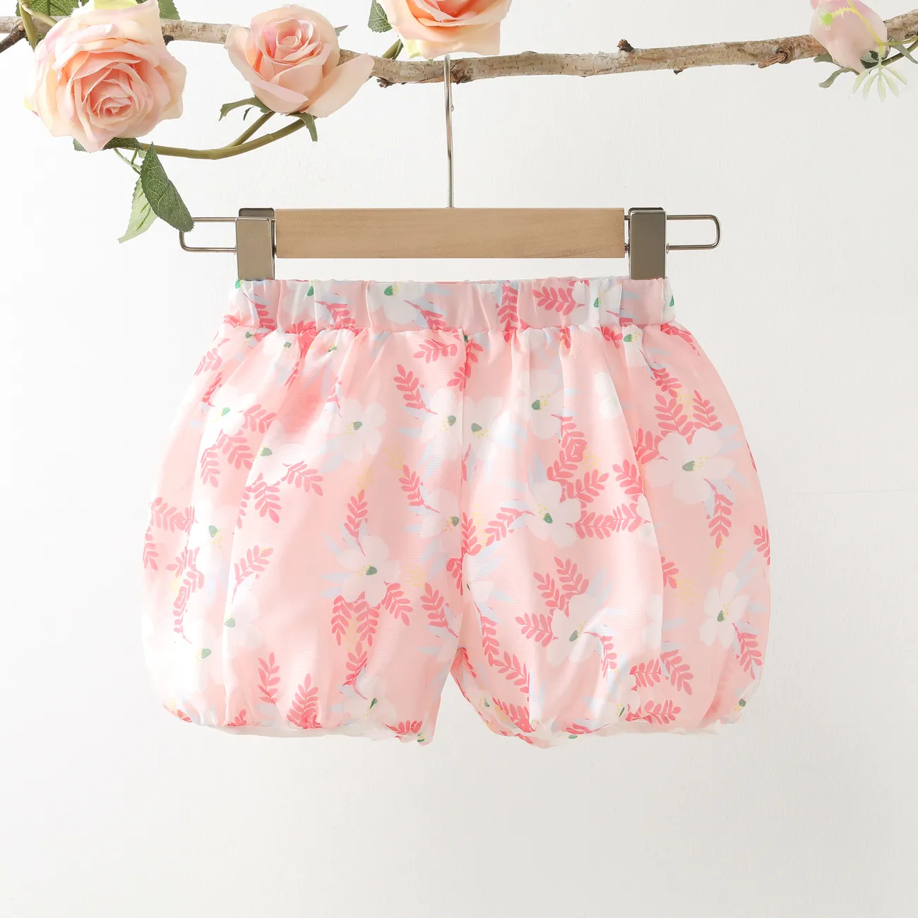 Toddler Girl Sweet Oversized Floral Print Bottoms/Shorts Pink big image 1