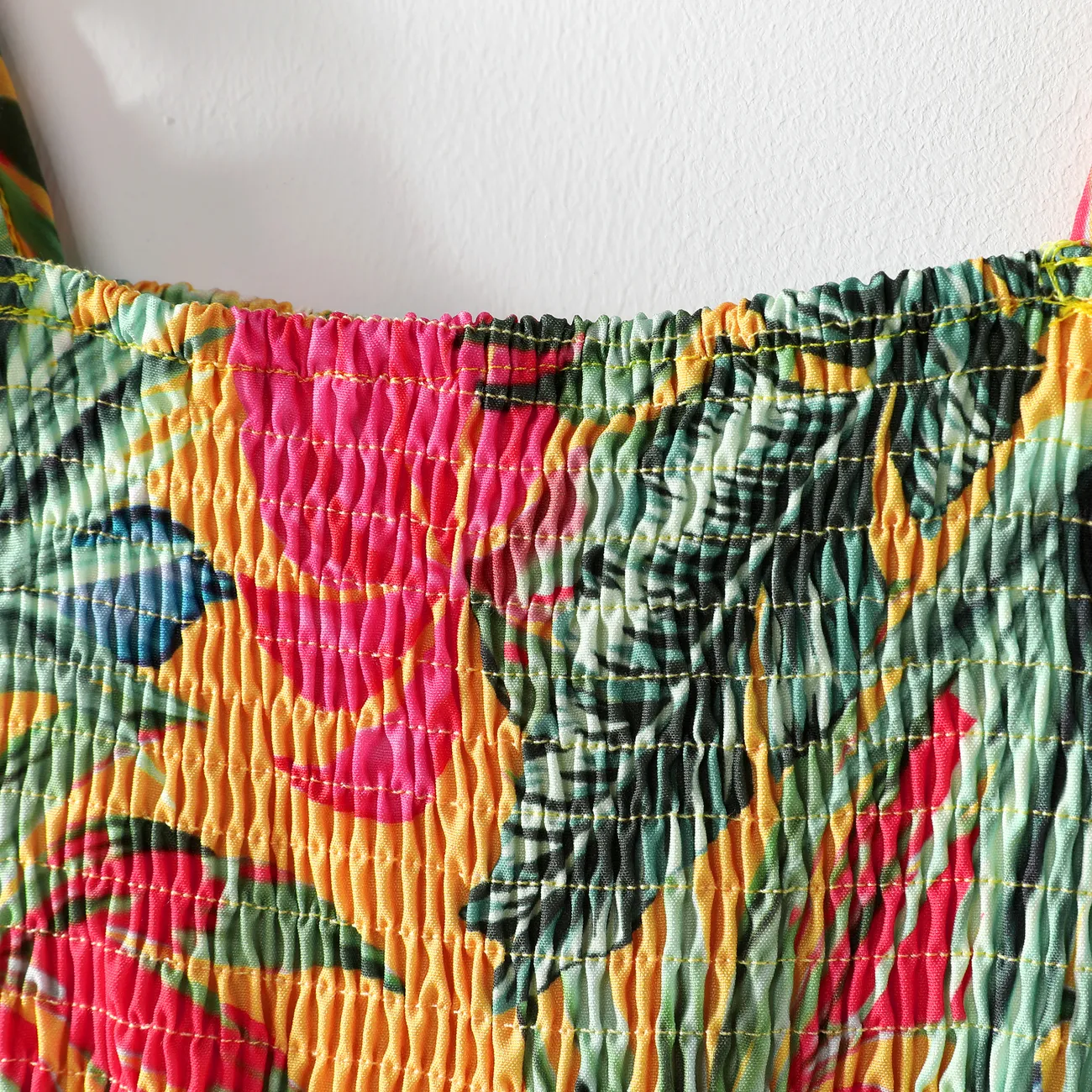  Toddler Girl Sweet Smocked Tropical Print Dress  Multi-color big image 1
