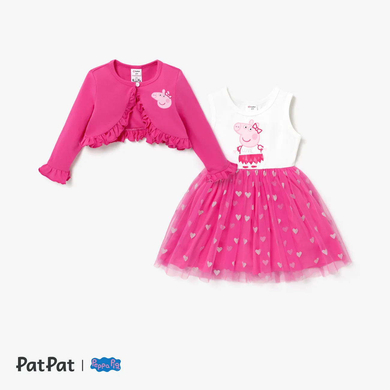 Peppa porco criança menina manga curta fungo casaco e amor serigrafia vestido  cor de rosa big image 1