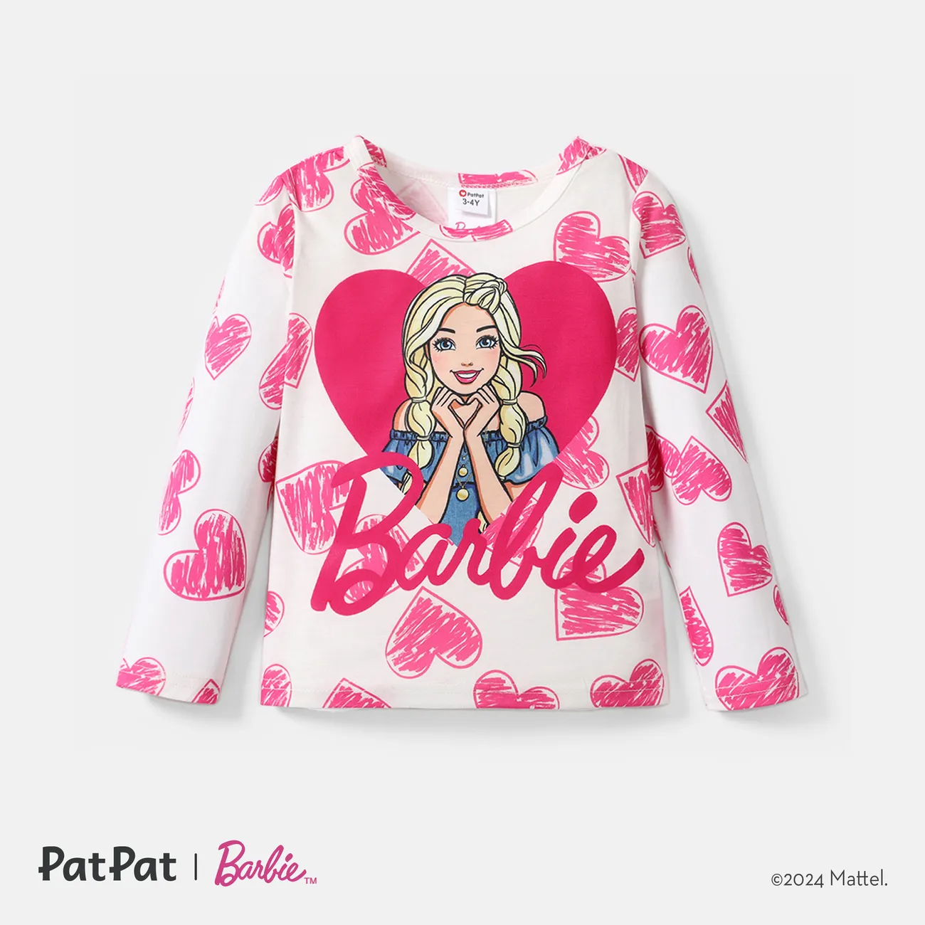 Barbie Toddler Girl Heart Print Long-sleeve Tee White big image 1