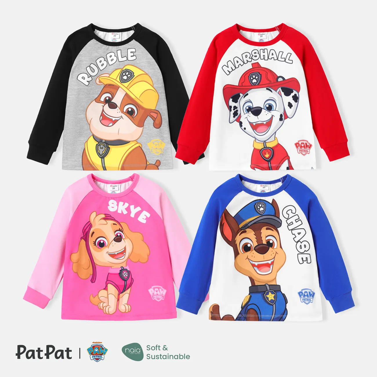 Patrulha Canina Criança Unissexo Costuras de tecido Infantil Cão Manga comprida T-shirts Rosa big image 1