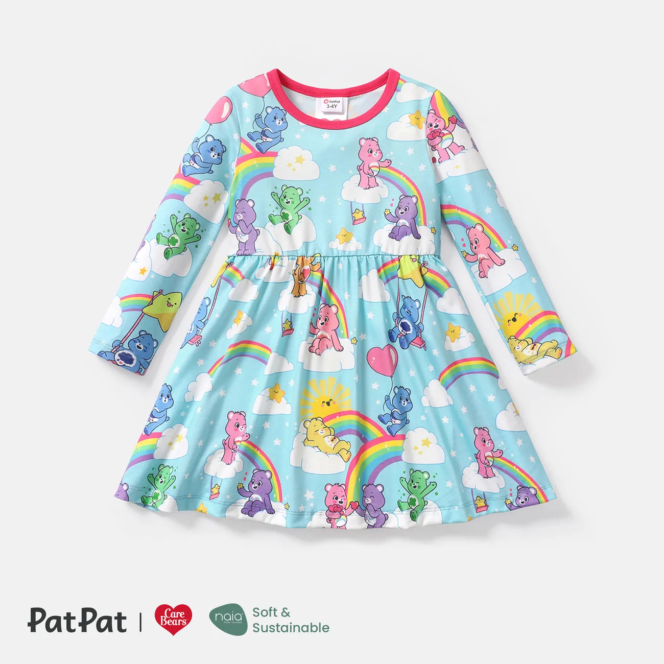 Care Bears Toddler Girl Rainbow/Heart Print/Polks dots Long-sleeve Dress Blue big image 1