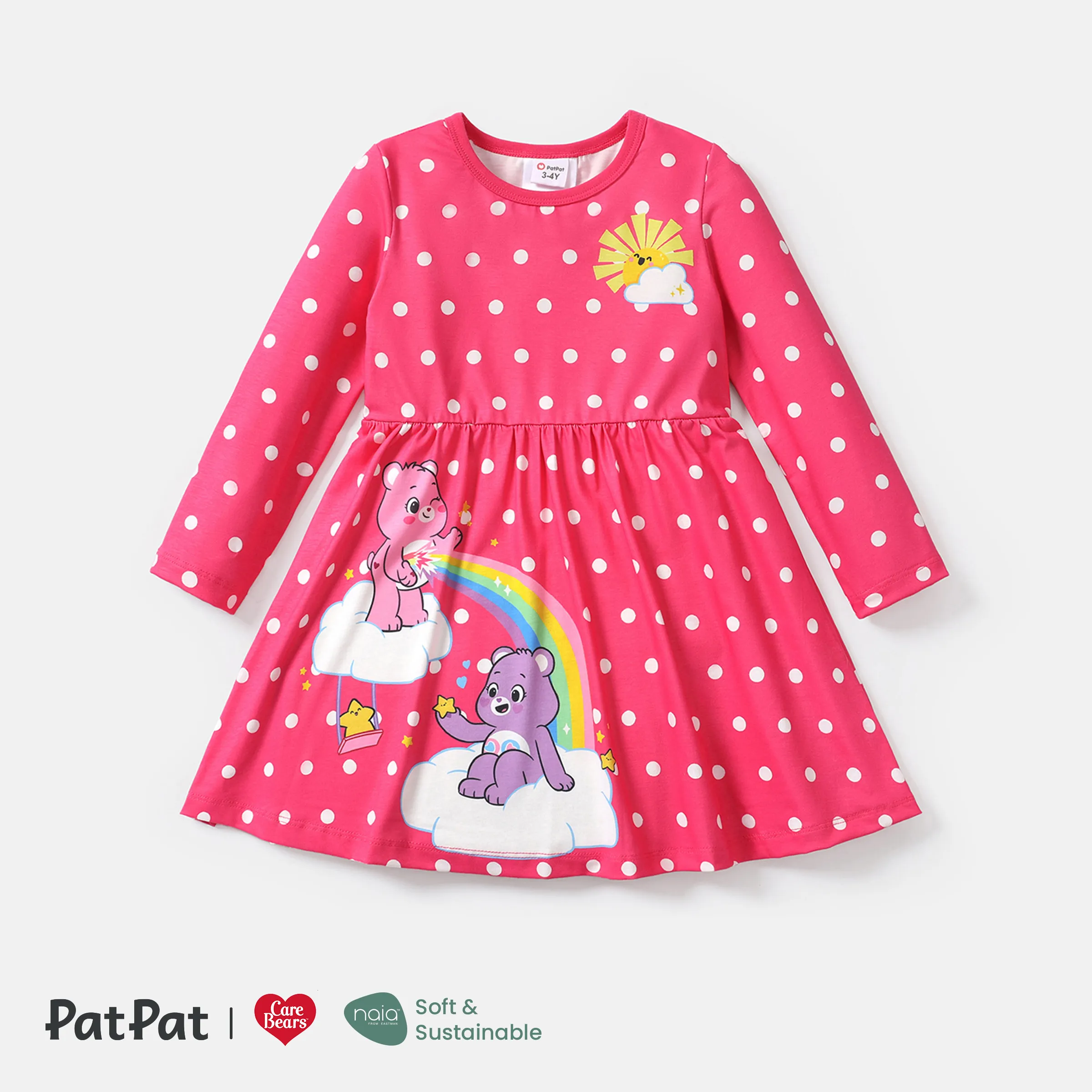 Care Bears Toddler Girl Rainbow/Heart Print/Polks Dots Long-sleeve Dress