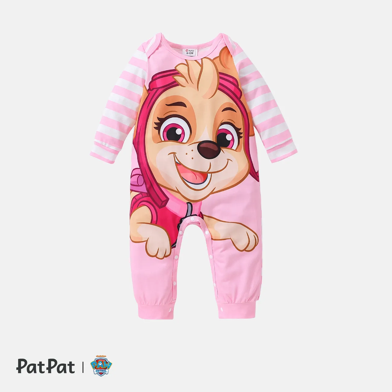 PAW Patrol Little Girl/Boy Colorblock Striped Long-sleeve Naia™ Jumpsuit Pink big image 1