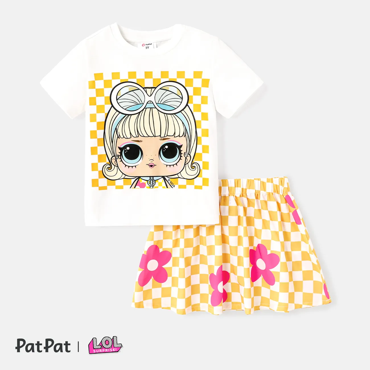 L.O.L. SURPRISE! 2pcs Toddler/Kid Girl Character Print Cotton Tee and Floral Print/Bows Skirt Set White big image 1