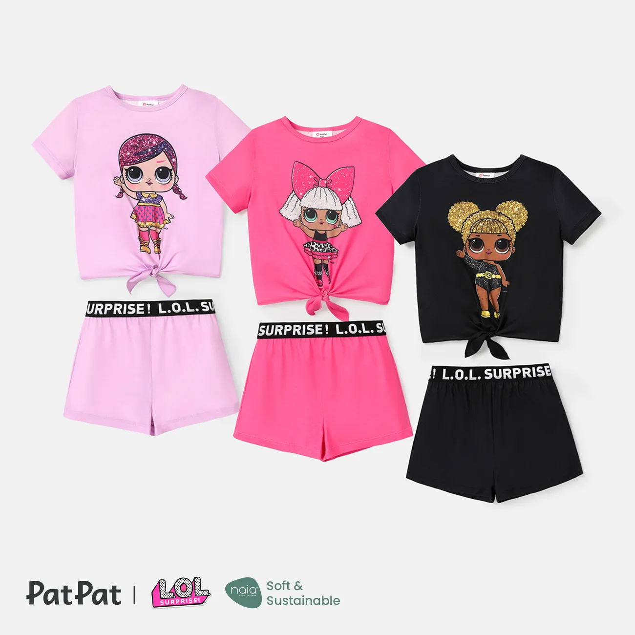 L.O.L. SURPRISE! 2pcs Toddler/Kid Girl Naia Character Print Short-sleeve Tee and Shorts Set Black big image 1