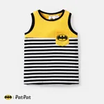 Justice League Kid Boy 100% Cotton rubber patch Logo Pocket Design Stripe Tank Top Yellow