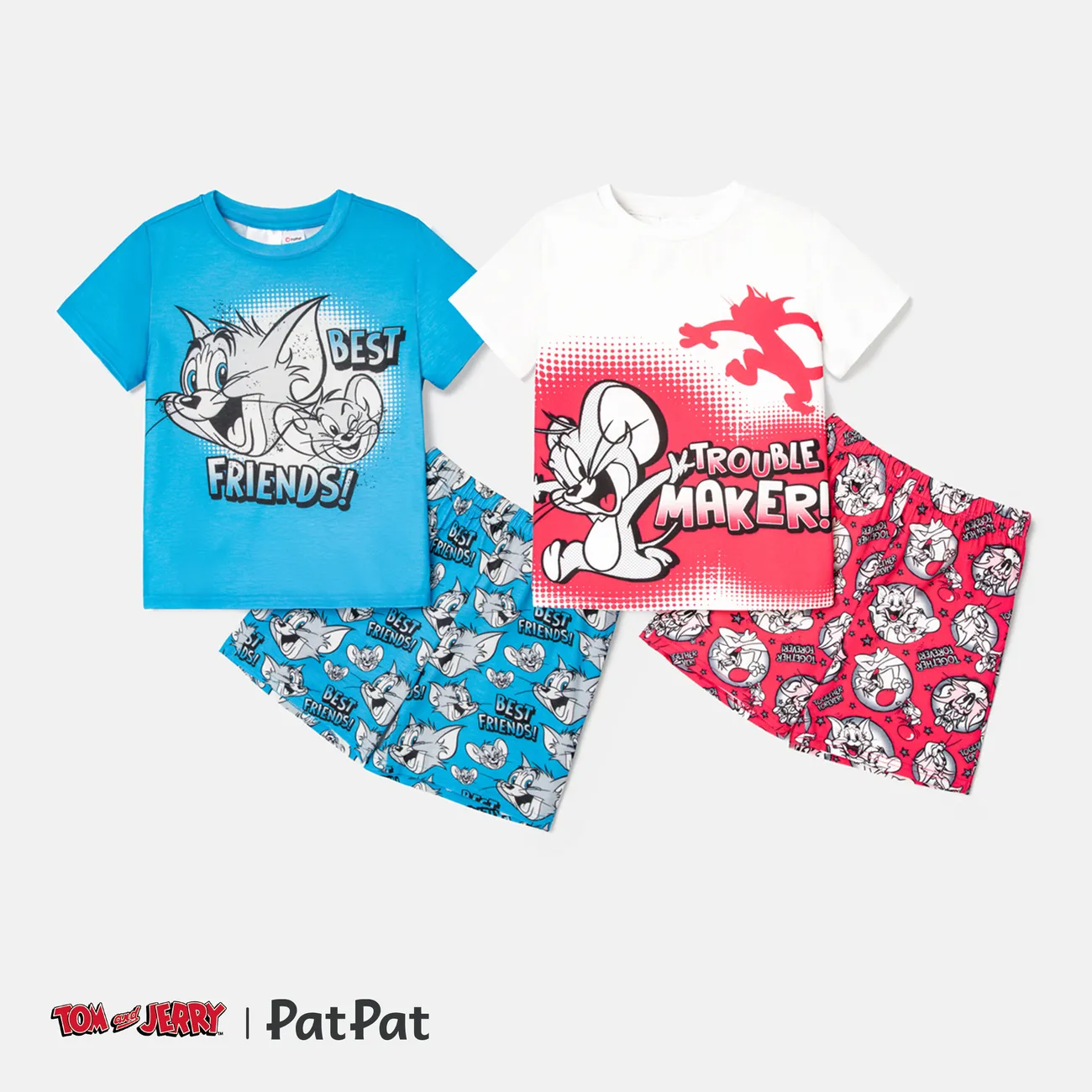 Tom and Jerry Toddler/Kid Girl/Boy Colorblock Short-sleeve Tee and Shorts Pajamas Set Blue big image 1