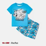 Tom and Jerry Toddler/Kid Girl/Boy Colorblock Short-sleeve Tee and Shorts Pajamas Set Blue