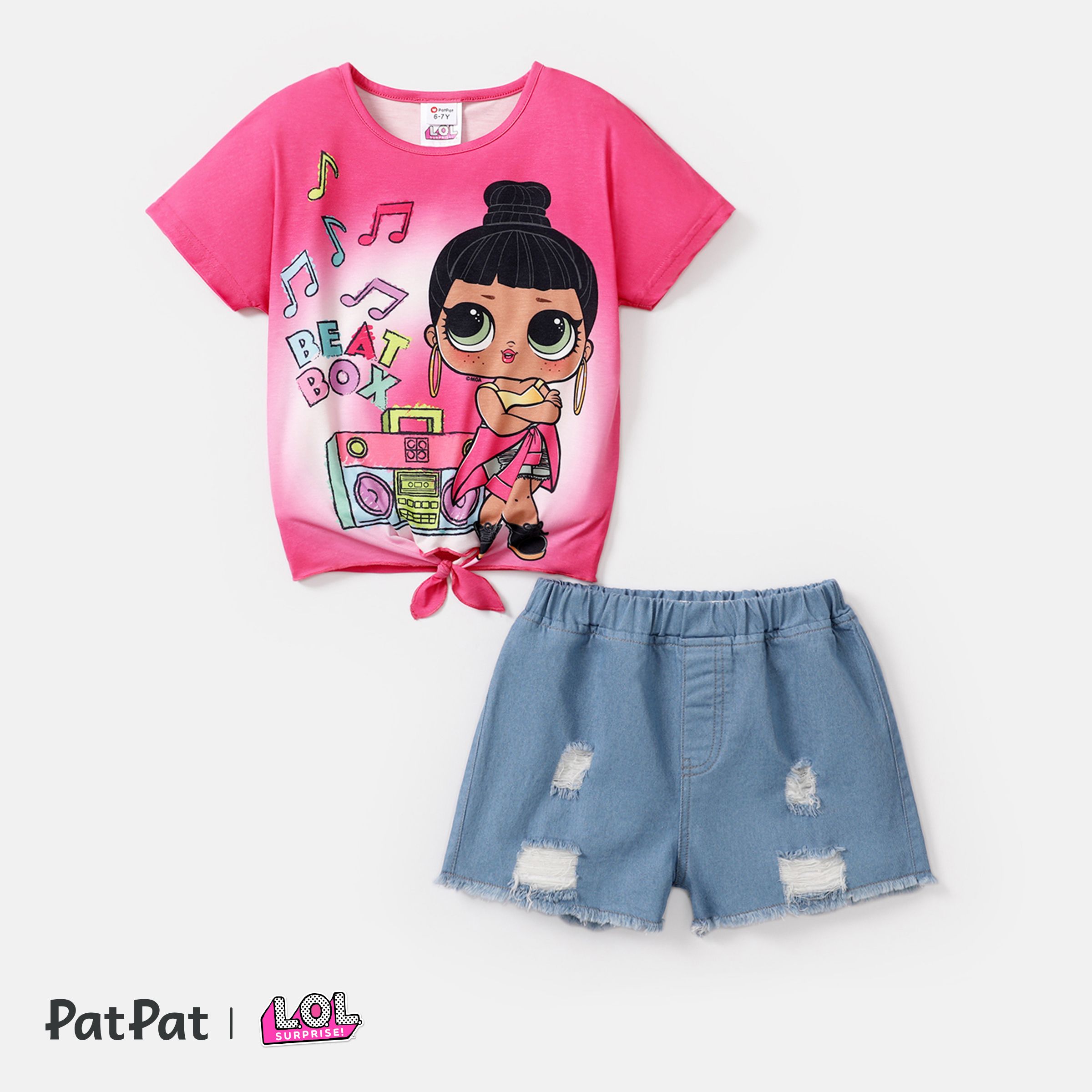 L.O.L. SURPRISE! Toddler/Kid Girl 2pcs Character Print Naiaâ¢ Short-sleeve Tee And Ripped Denim Shorts Set