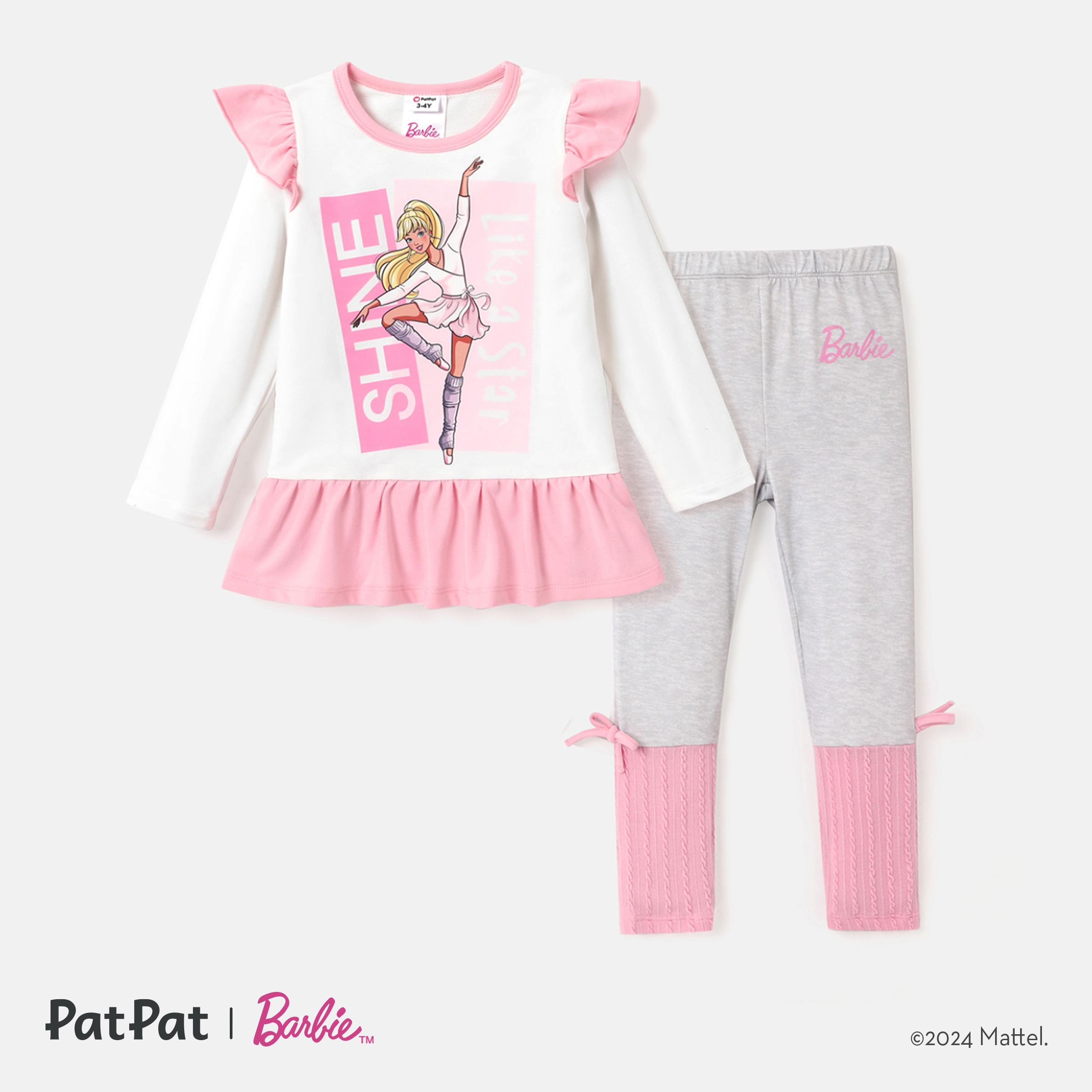 Barbie Toddler Girl 2pcs Figure Print Long-sleeve Peplum Top And Pants Set