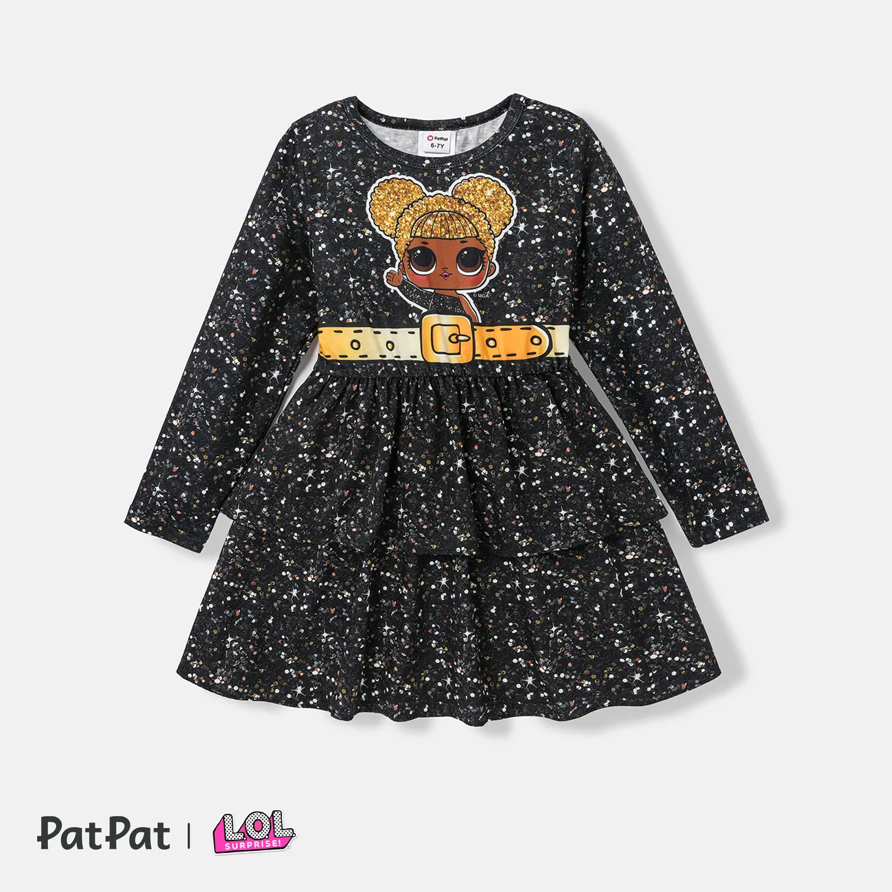 L.O.L. SURPRISE! Toddler/Kid Girl Letter & Character Print Long-sleeve Dress Black big image 1