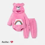 Care Bears Baby Boy/Girl Bear Expression Three-dimensional Hooded One Piece Jumpsuit and One Piece Pants Set  Pink