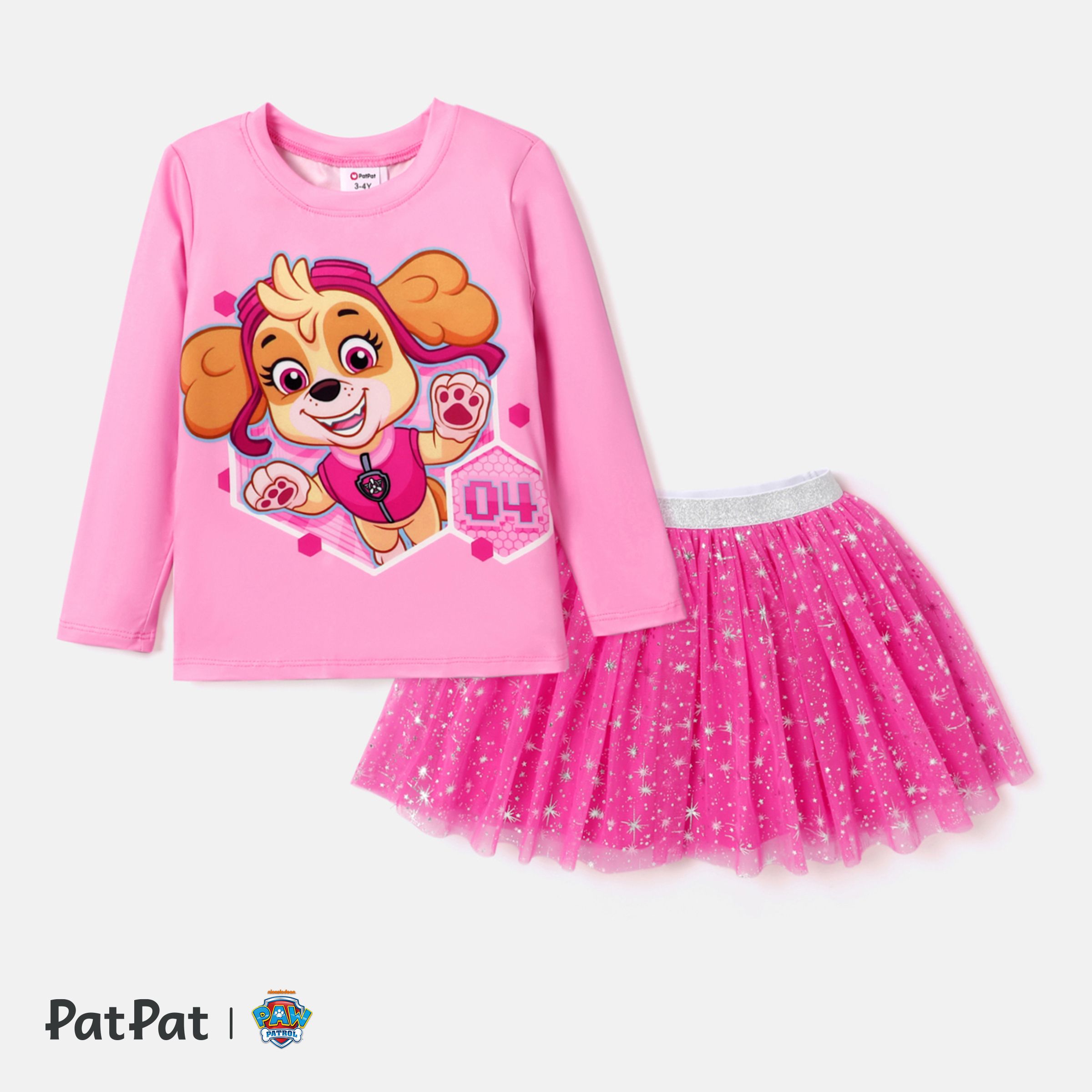 PAW Patrol Toddler Girl Character Print Long-sleeve Top And Mesh Splice Dress Set