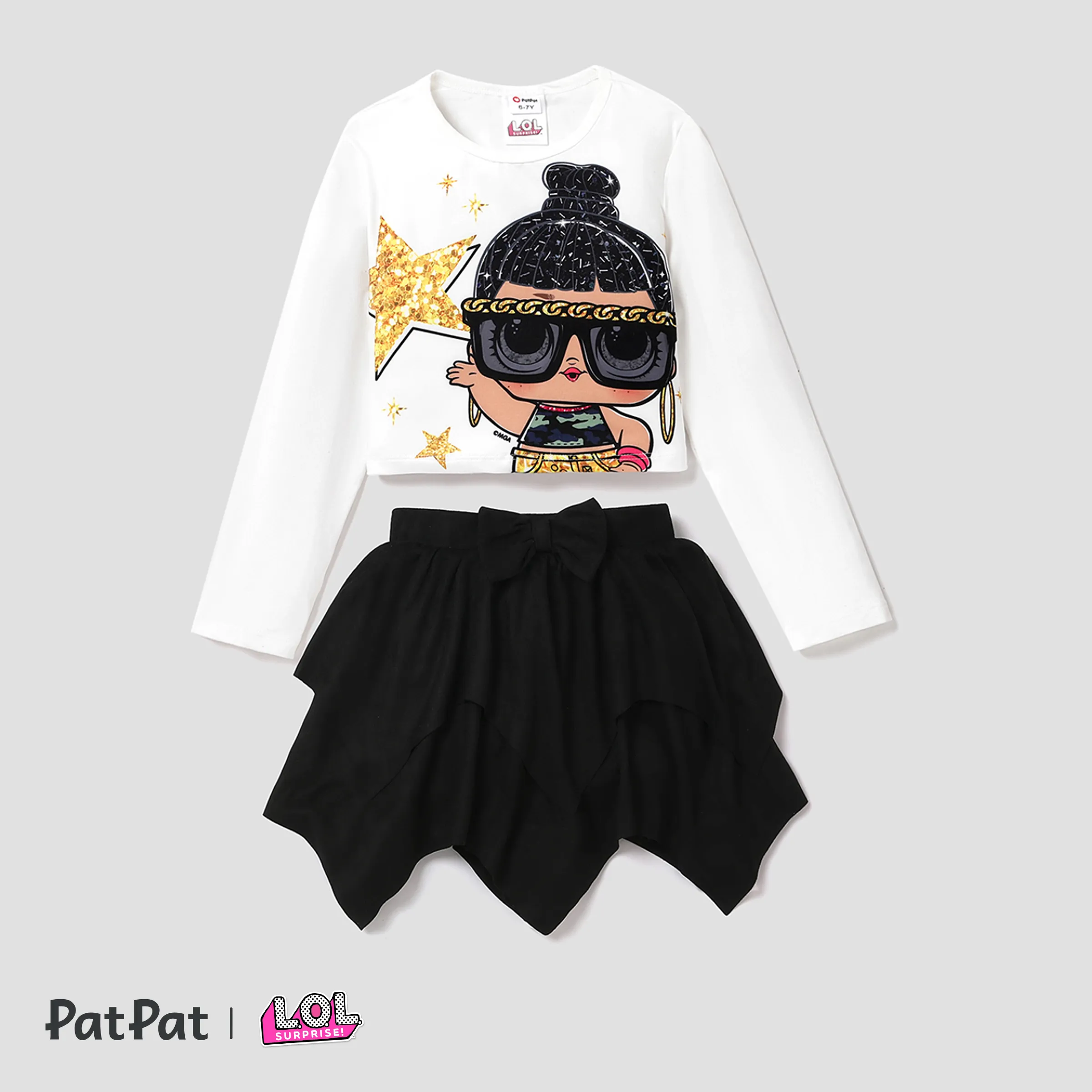L.O.L. SURPRISE! Kid Girl Graphic Print Long-sleeve Top And Suede Irregular Skirt Set
