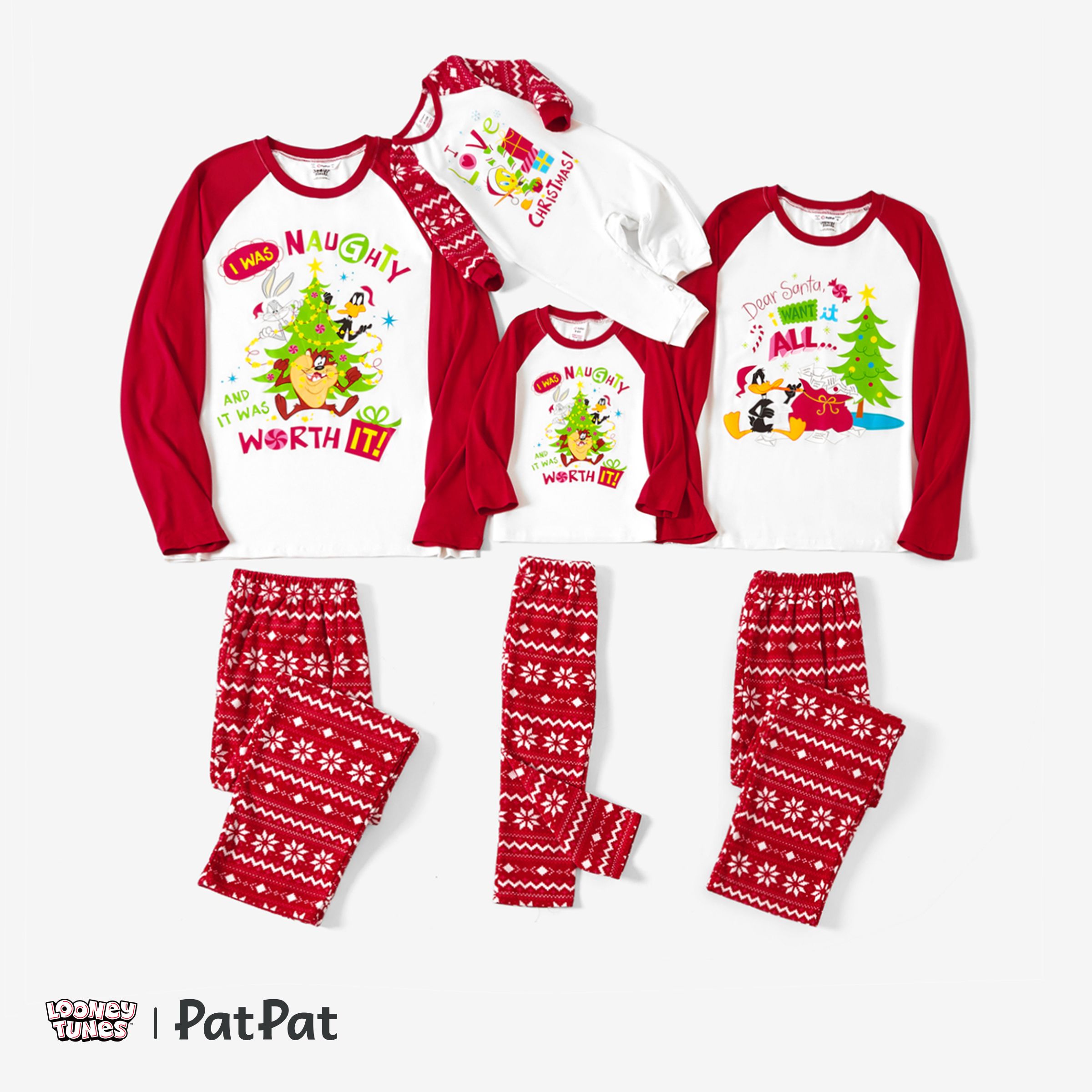 Looney Tunes Family Matching Christmas Character Print Pajamas Sets(Flame Resistant)