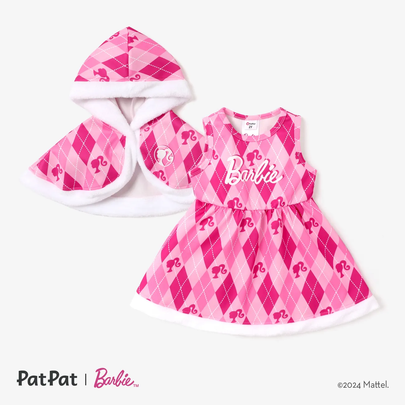 Barbie Toddler Girl Plaid Shawl and Dress Suit PINK-1 big image 1