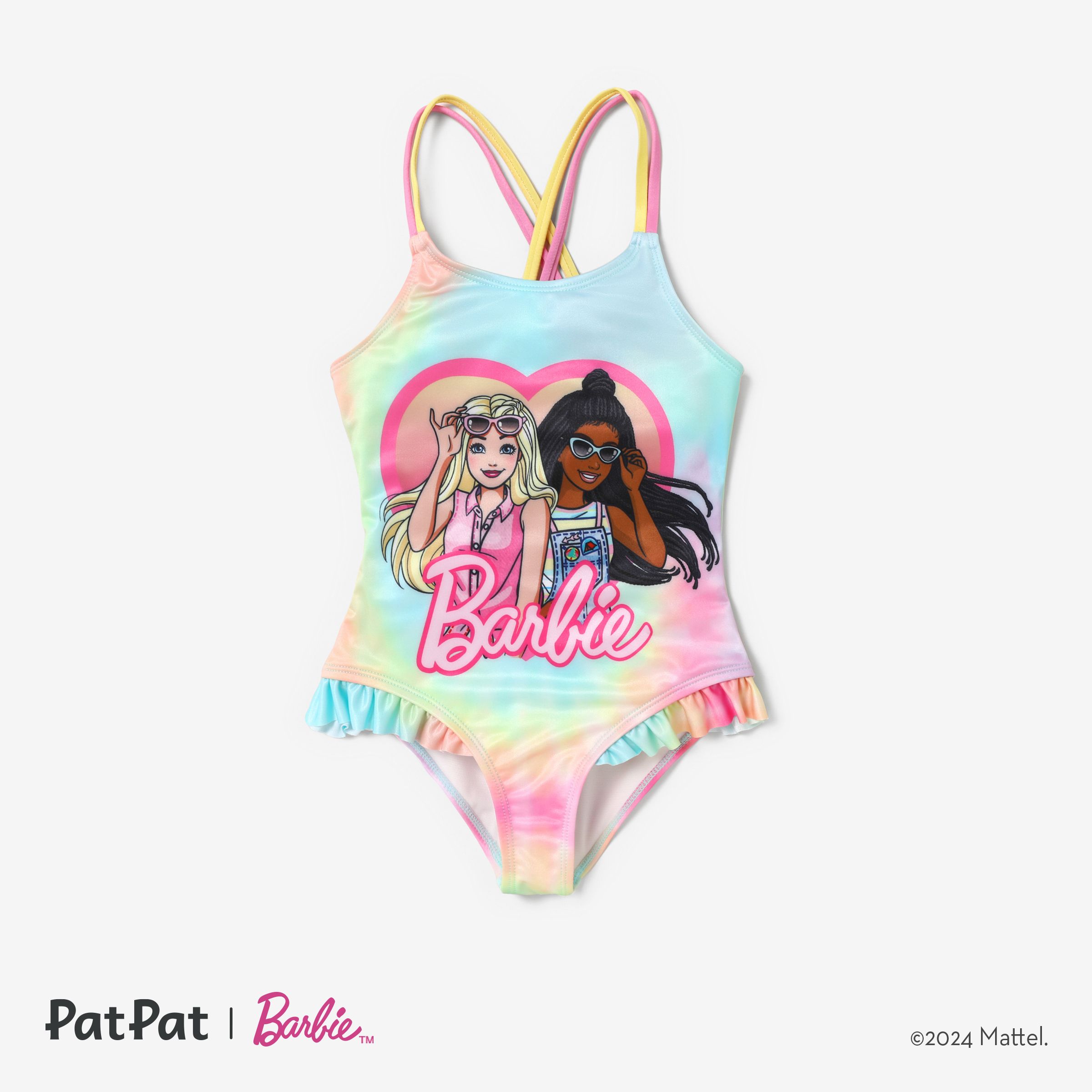 Barbie ToddlerGirl /Kid Girl Heart Pattern Tyedyed Ruffled Edge Swimsuit
