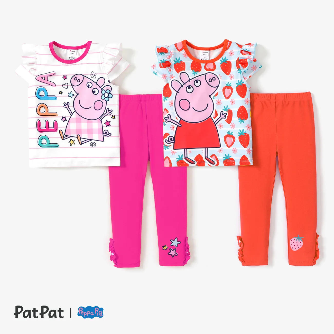 Peppa Pig 2 Stück Kleinkinder Mädchen Knöpfe Kindlich T-Shirt-Sets rot big image 1