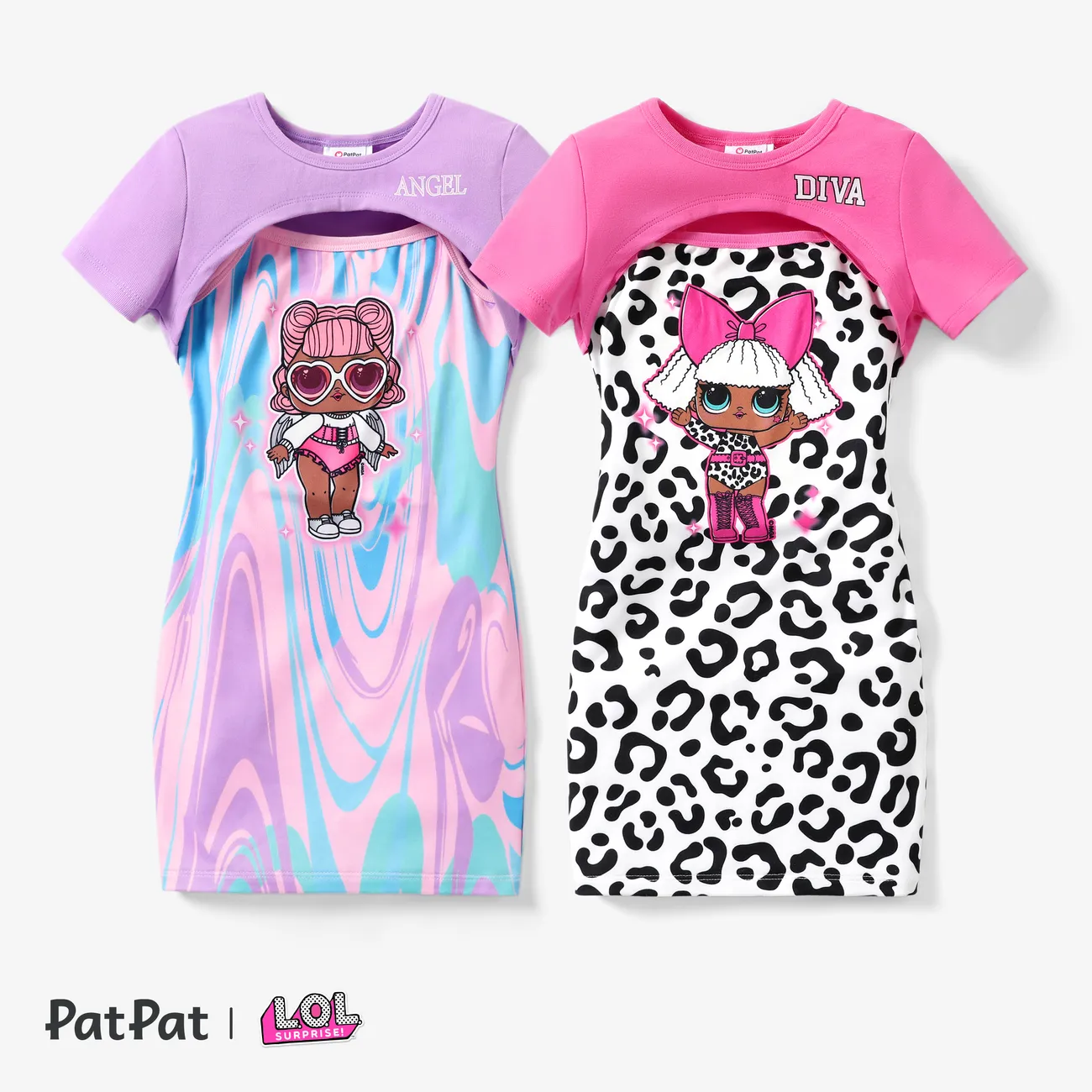 L.O.L. SURPRISE! 2pcs Toddler/Kid Girl Tee and Tyedyed/Leopard Print  Dress Set Purple big image 1