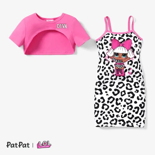 L.O.L. ¡SORPRESA! 2 piezas de camiseta para niños pequeños / niñas y conjunto de vestido con estampado de leopardo atado