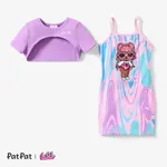 L.O.L. SURPRISE! 2pcs Toddler/Kid Girl Tee and Tyedyed/Leopard Print  Dress Set Purple