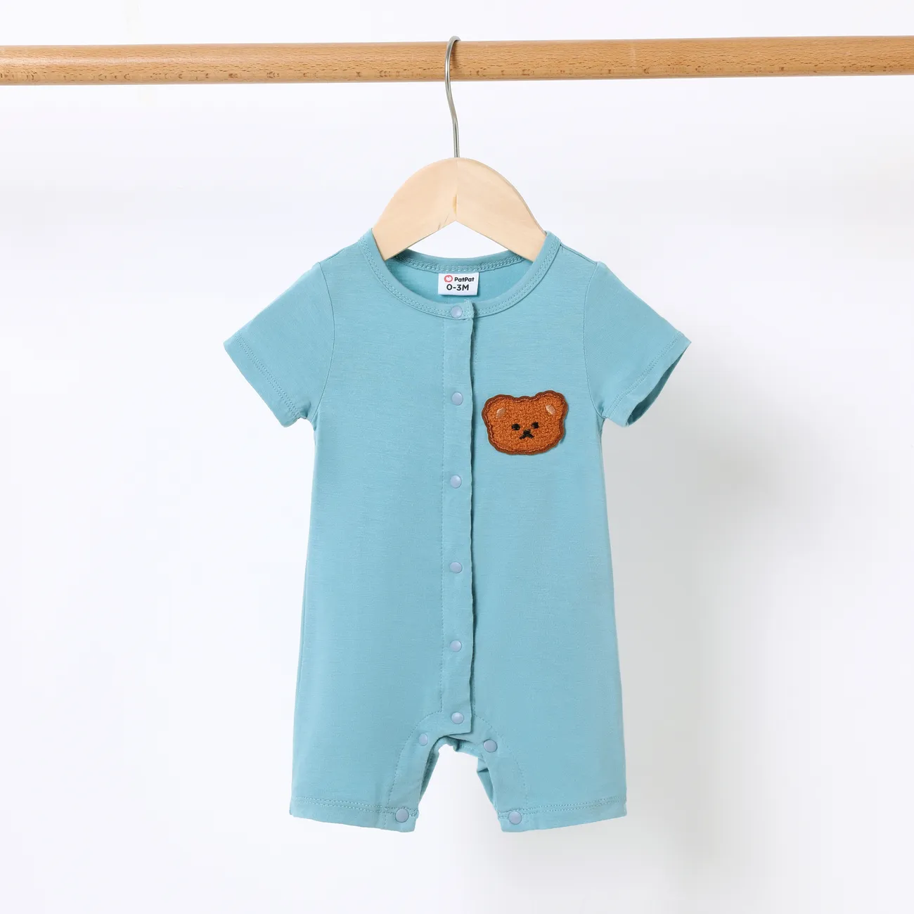 Childlike Solid Color Romper with Secret Button for Unisex Baby Bluish Grey big image 1