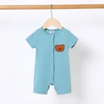 Childlike Solid Color Romper with Secret Button for Unisex Baby Bluish Grey