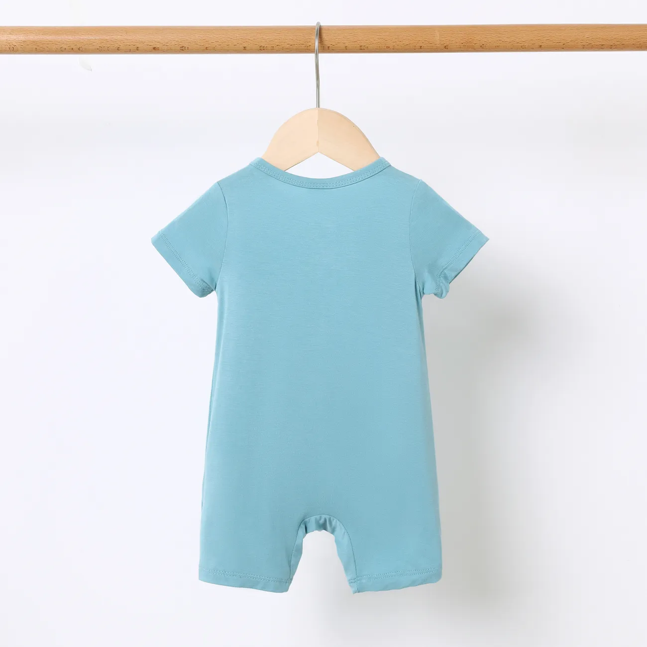 Childlike Solid Color Romper with Secret Button for Unisex Baby Bluish Grey big image 1