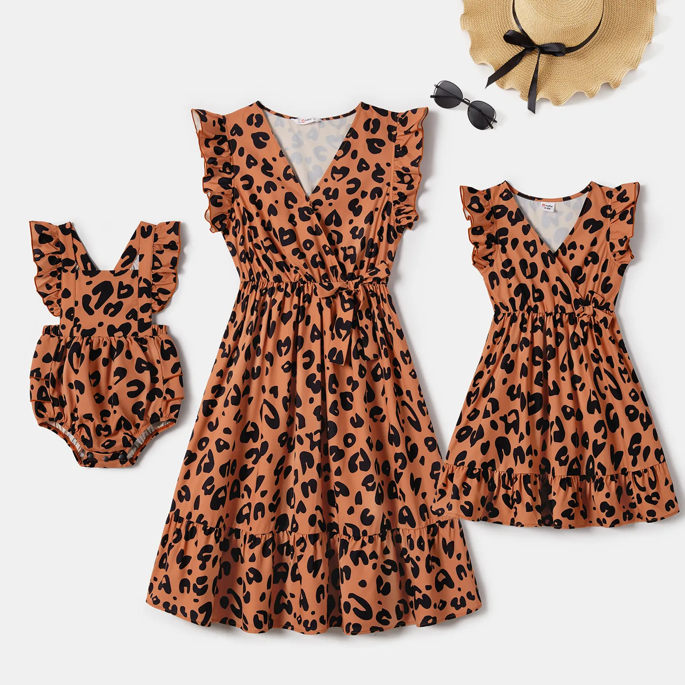 Maman Et Moi Allover Leopard Print Bow Side Decor Flutter-sleeve Wrap Robes