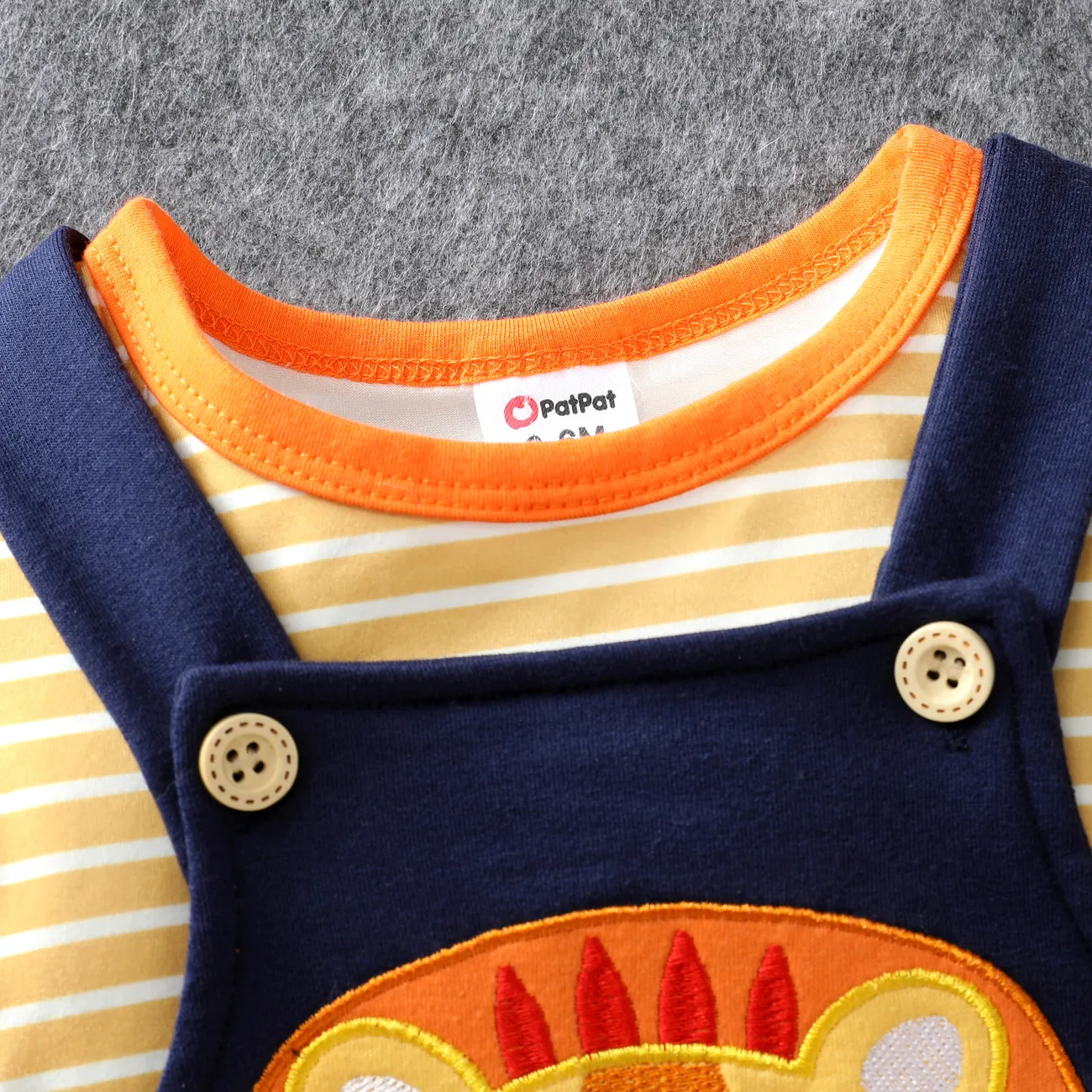 Summer 2-Piece Boy's Set: Lion Embroidered Striped Short-sleeved Shirt + Overalls Tibetan blue big image 1