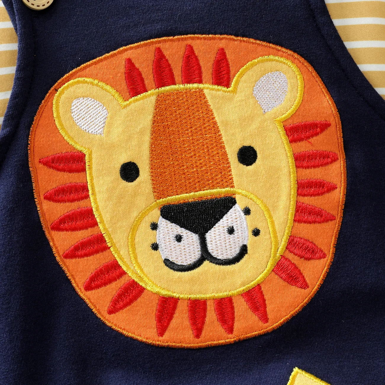 Summer 2-Piece Boy's Set: Lion Embroidered Striped Short-sleeved Shirt + Overalls Tibetan blue big image 1