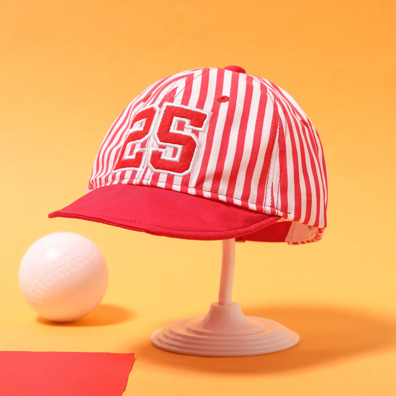 Gorra de béisbol para niños pequeños con protección solar y diseño de rayas digitales Rojo big image 1